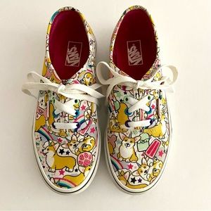VANS Uni-Corgi Rainbow Tie Canvas Sneaker White Yellow Pink Girls Size 4